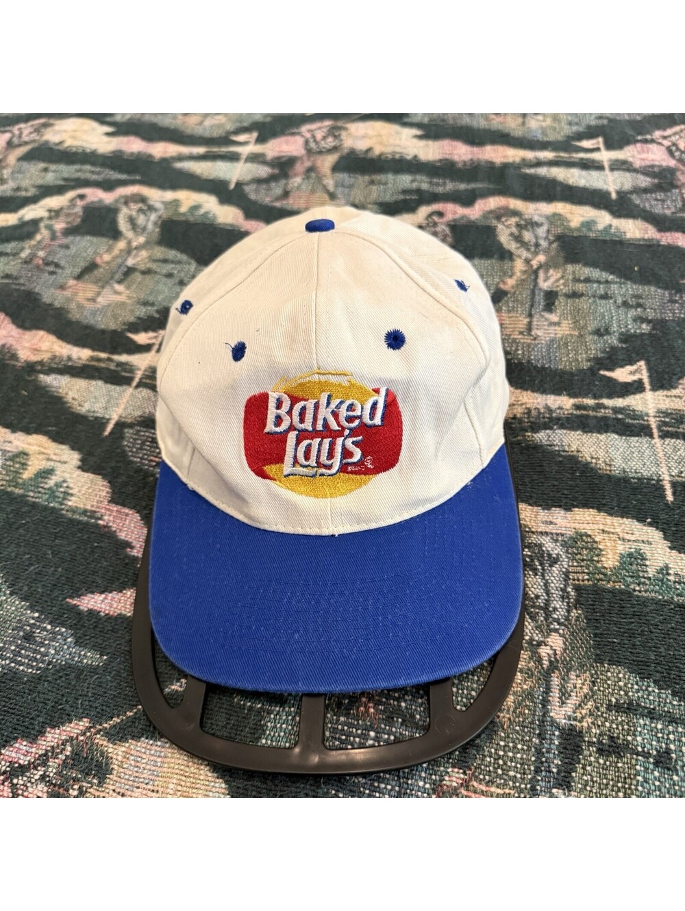 Vintage 80s/90s RARE Baked Lays Chips White/Blue SnapBack Promo Hat Cap OSFM